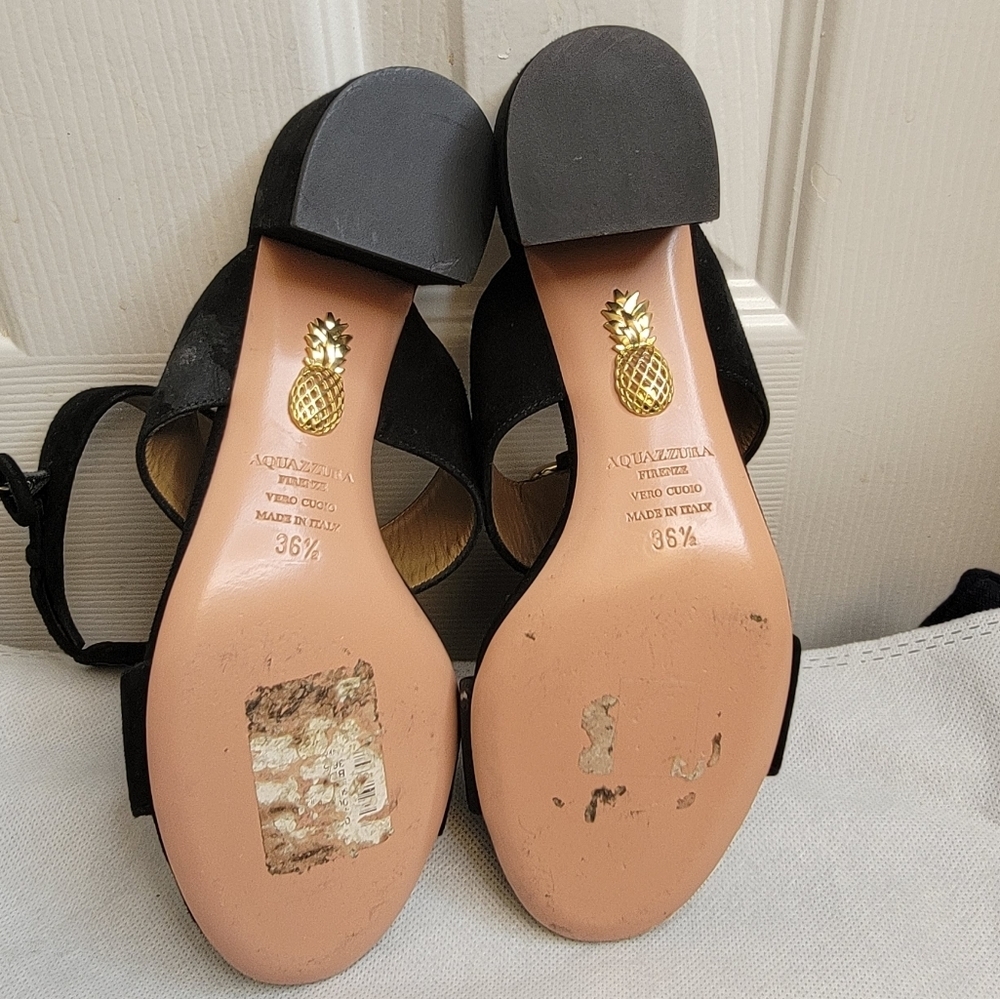 AQUAZZURA CAMEL SUEDE SAFARI LEATHER GOLD RING MID HEEL ANKLE STRAP  SANDALS - Picture 9 of 16